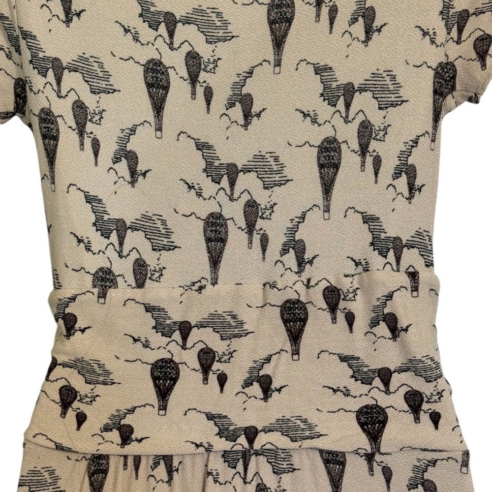ANTHROPOLOGIE LEIFNOTES Up And Away Hot Air Balloon Print Faux Wrap Dress Small - Picture 7 of 8